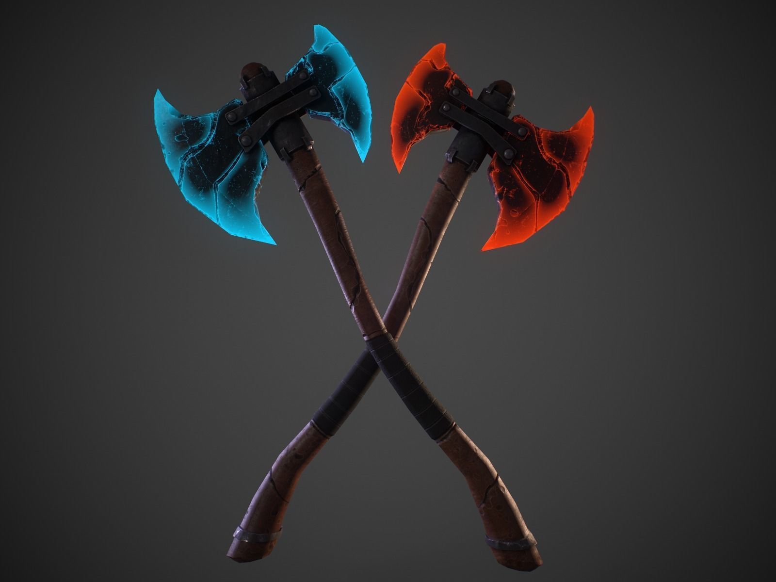 Stylized fantasy  lava and ice axe  Low-poly 3D model_3