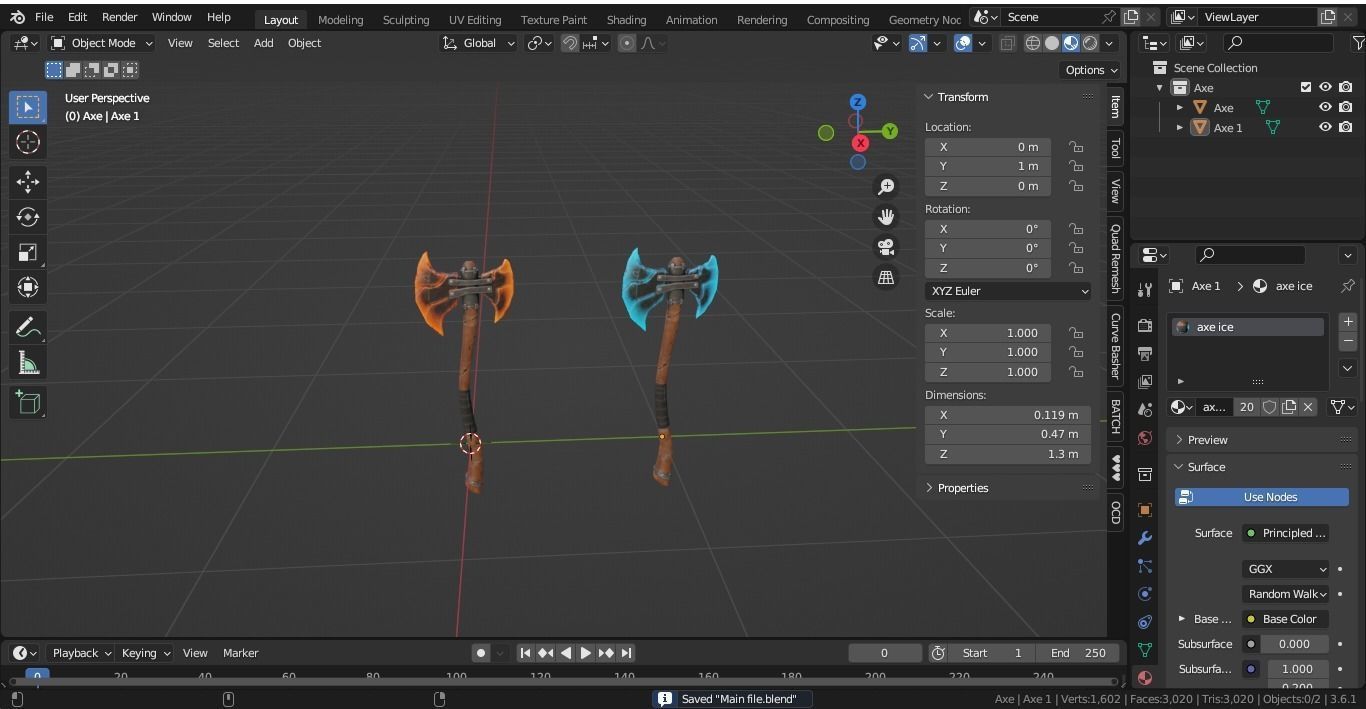 Stylized fantasy  lava and ice axe  Low-poly 3D model_22
