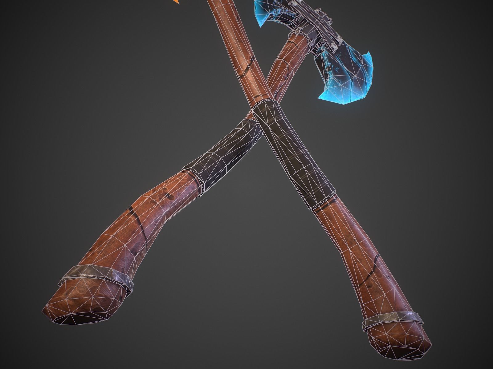 Stylized fantasy  lava and ice axe  Low-poly 3D model_12