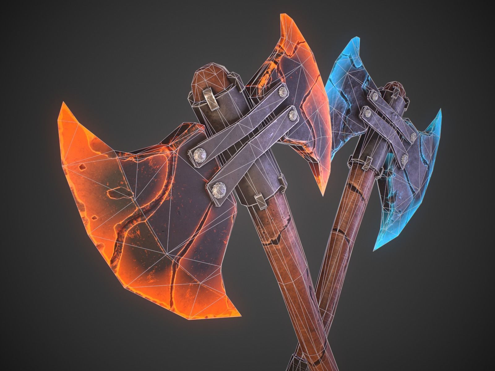 Stylized fantasy  lava and ice axe  Low-poly 3D model_10