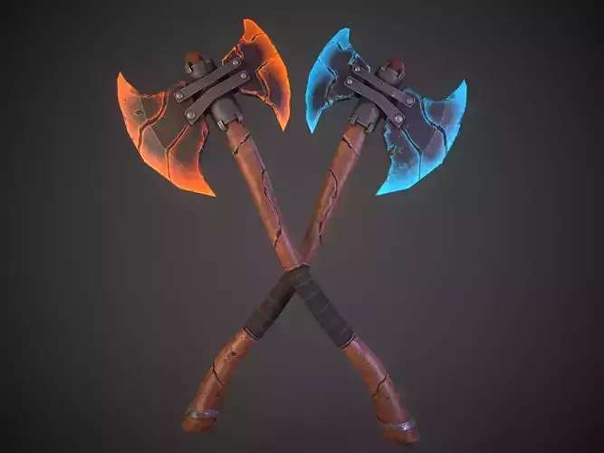 Stylized fantasy  lava and ice axe 