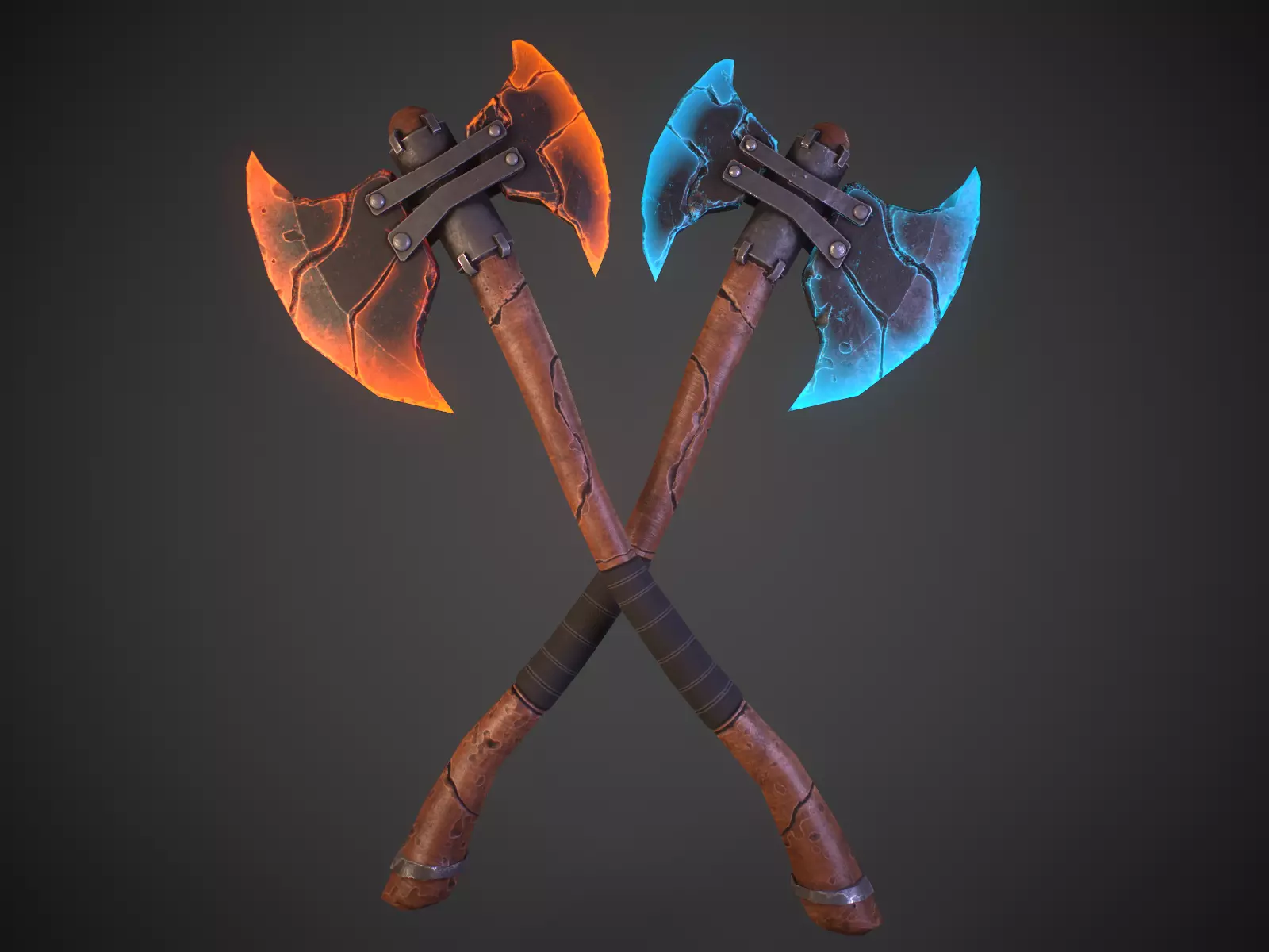 Stylized fantasy  lava and ice axe  Low-poly 3D model_0
