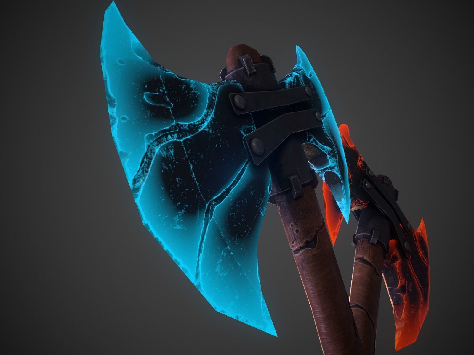 Stylized fantasy  lava and ice axe  Low-poly 3D model_8