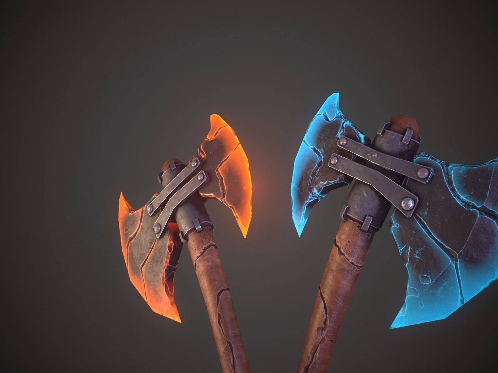Stylized fantasy  lava and ice axe  Low-poly 3D model_7