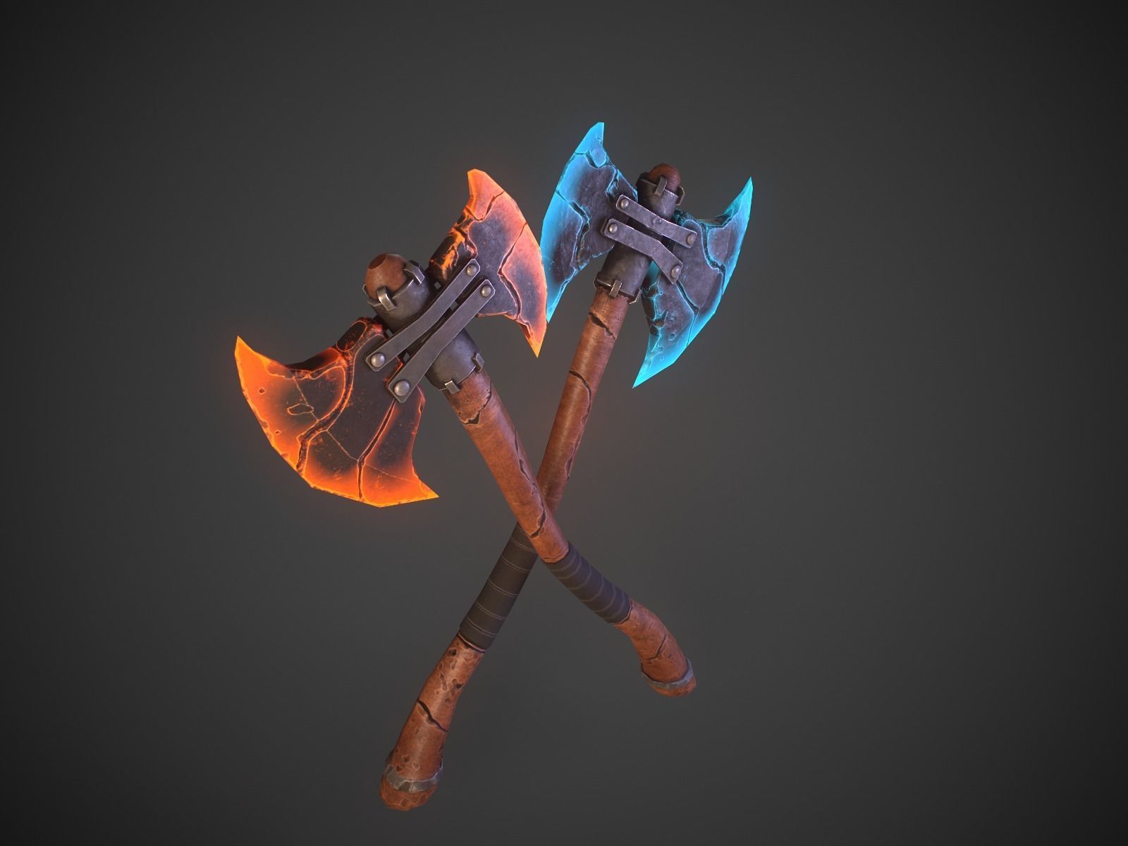 Stylized fantasy  lava and ice axe  Low-poly 3D model_11