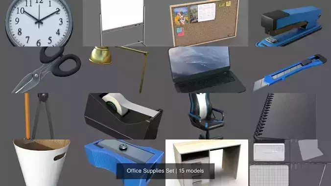 Office Supplies Set 3D Model Collection