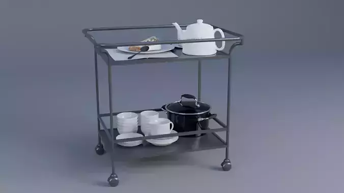 Bar Cart with Accessories Low-poly 3D model