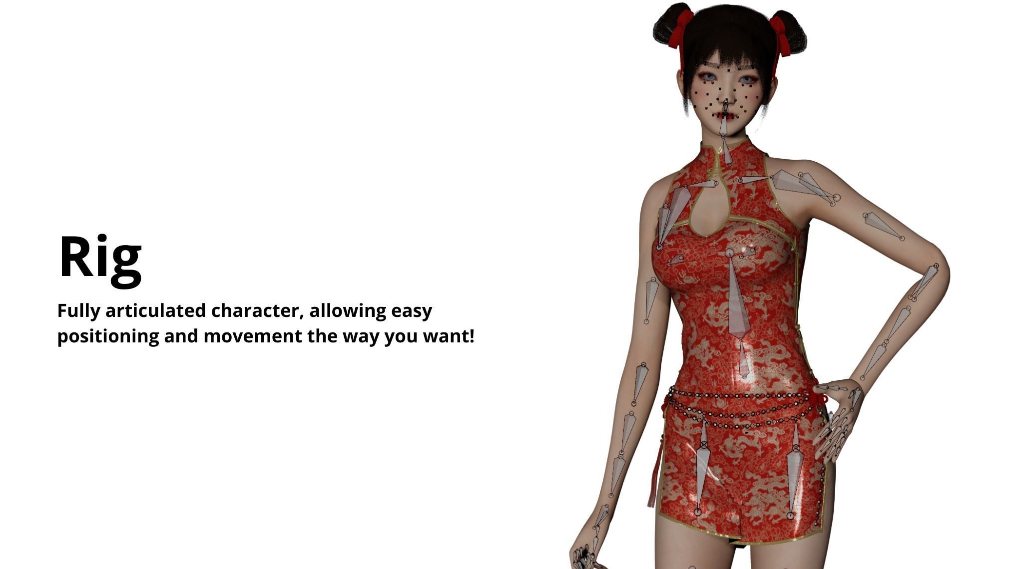 Girl in Qipao Dress - GameReady Low-poly 3D model_8