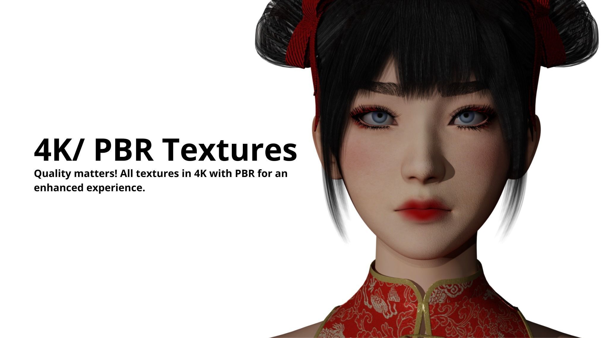 Girl in Qipao Dress - GameReady Low-poly 3D model_6