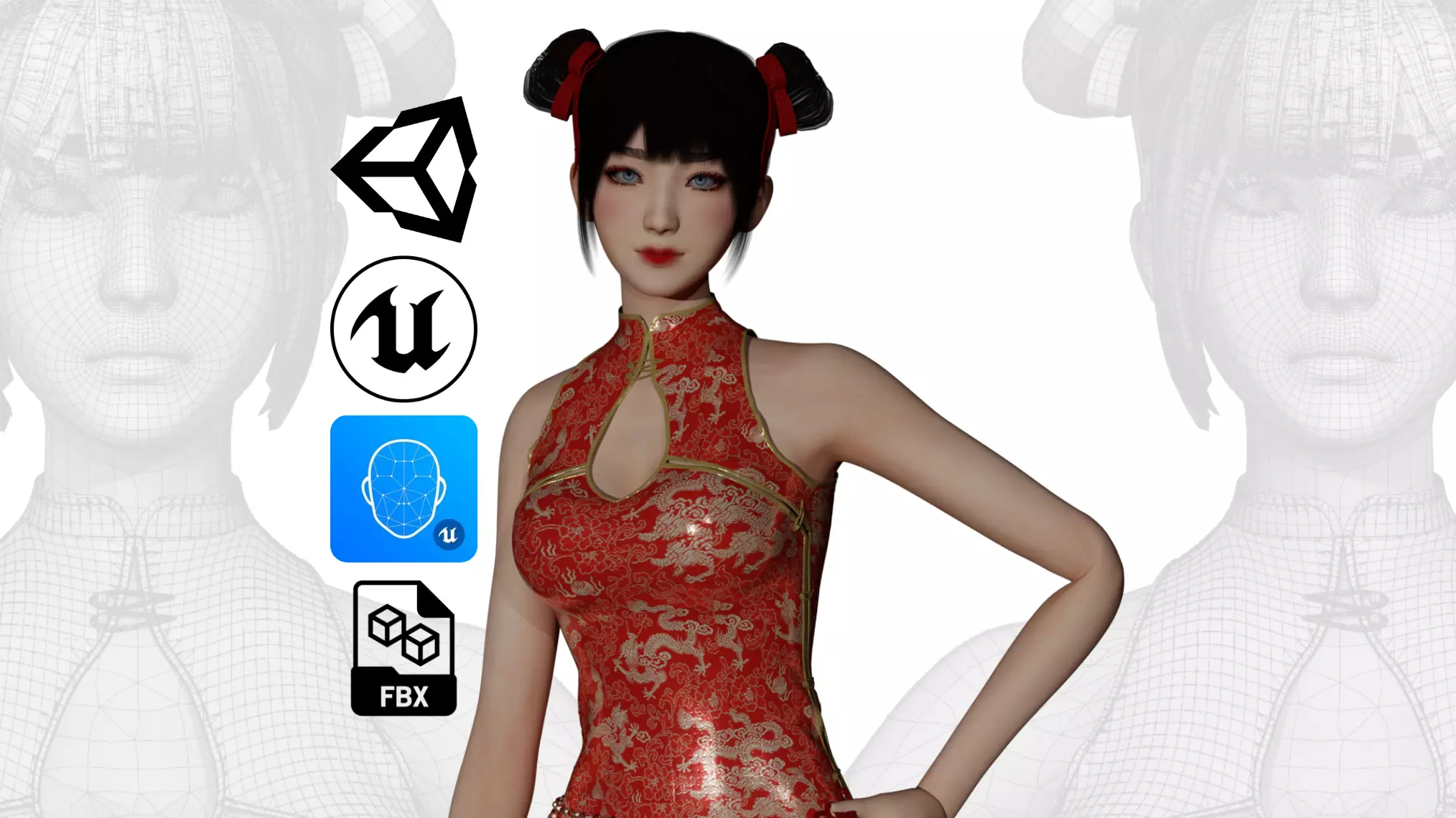 Girl in Qipao Dress - GameReady Low-poly 3D model_0