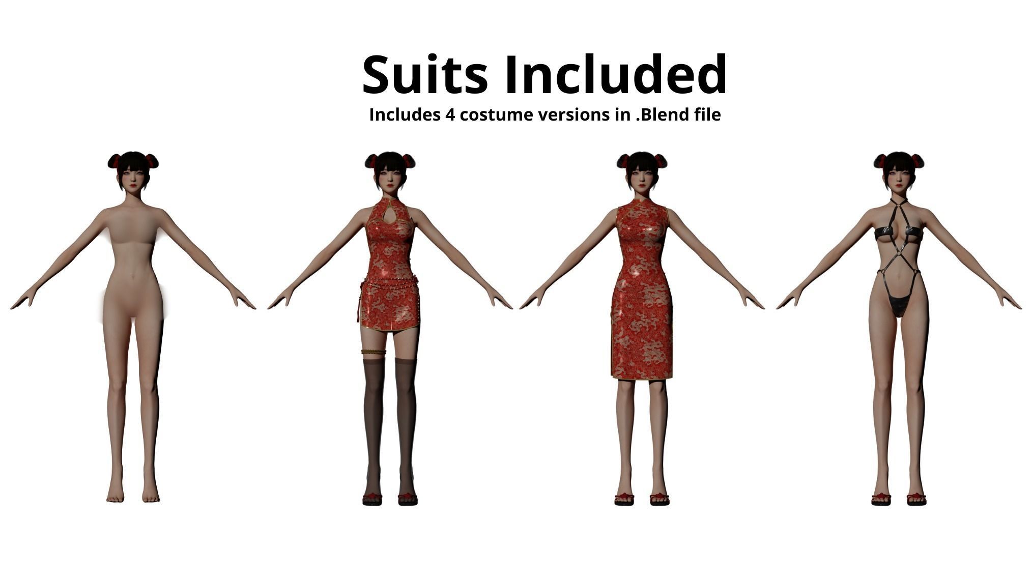 Girl in Qipao Dress - GameReady Low-poly 3D model_1