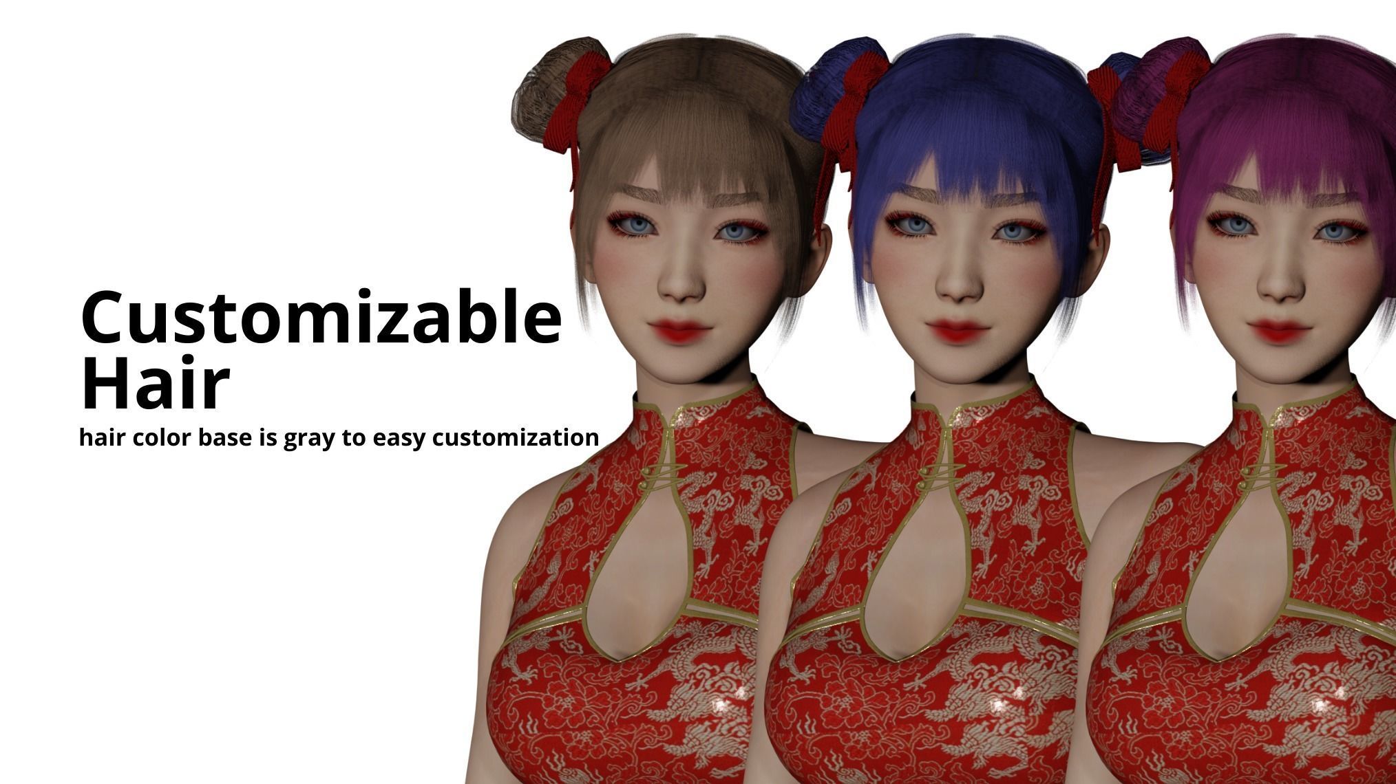 Girl in Qipao Dress - GameReady Low-poly 3D model_10