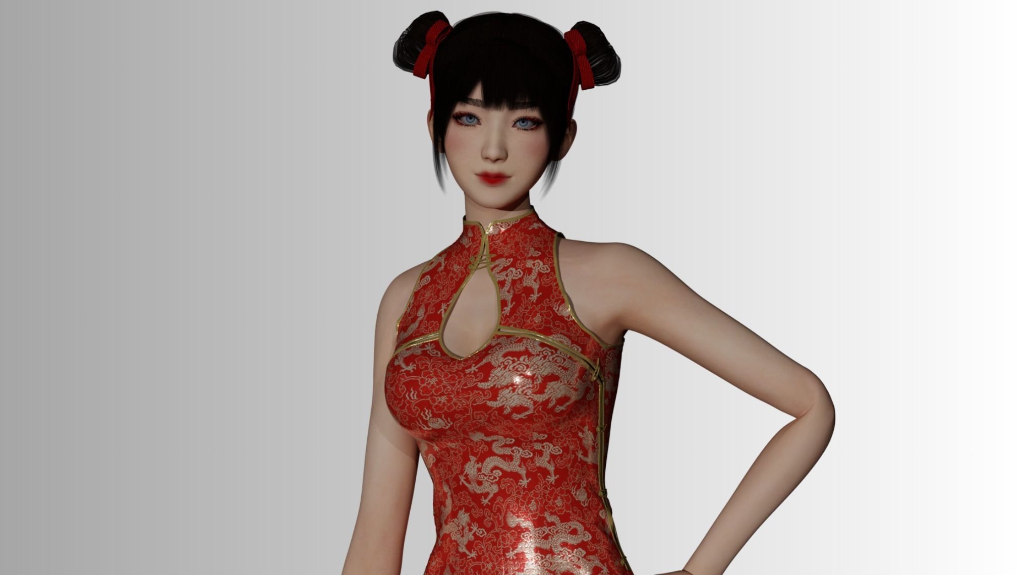 Girl in Qipao Dress - GameReady Low-poly 3D model_12