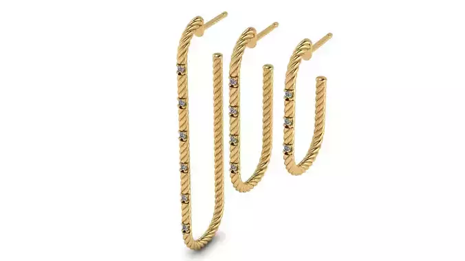 Twisted Cable Oval Hoop Earrings with Diamonds 3D print model