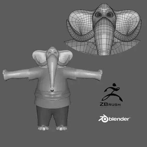 Cartoon Elephant - base mesh Low-poly 3D model