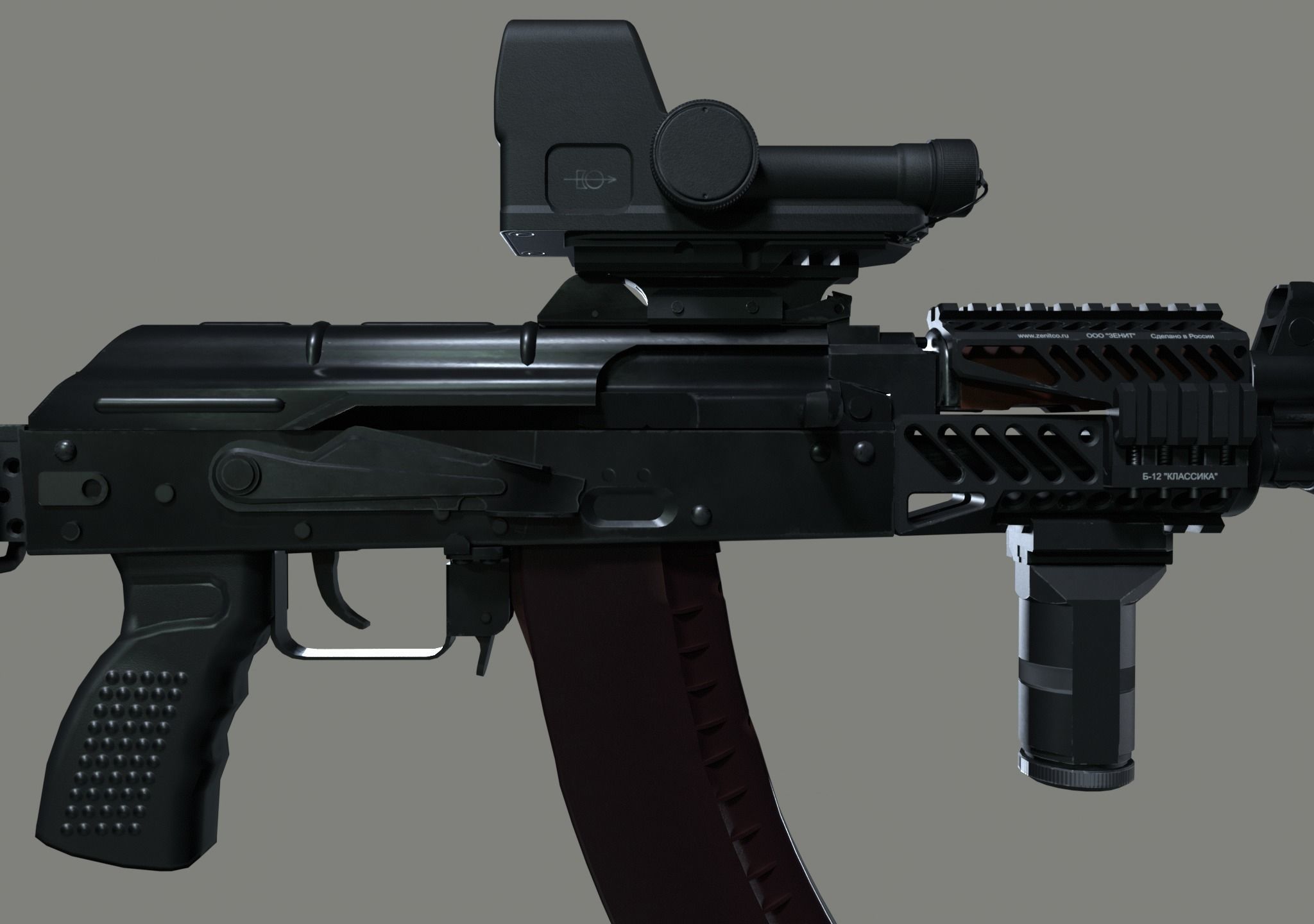AKS-74U Zenit Tactical Assault Rifle Low-poly 3D model_12
