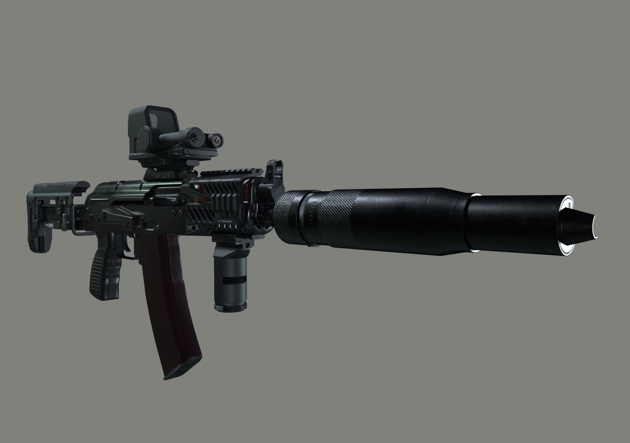 AKS-74U Zenit Tactical Assault Rifle Low-poly 3D model_7