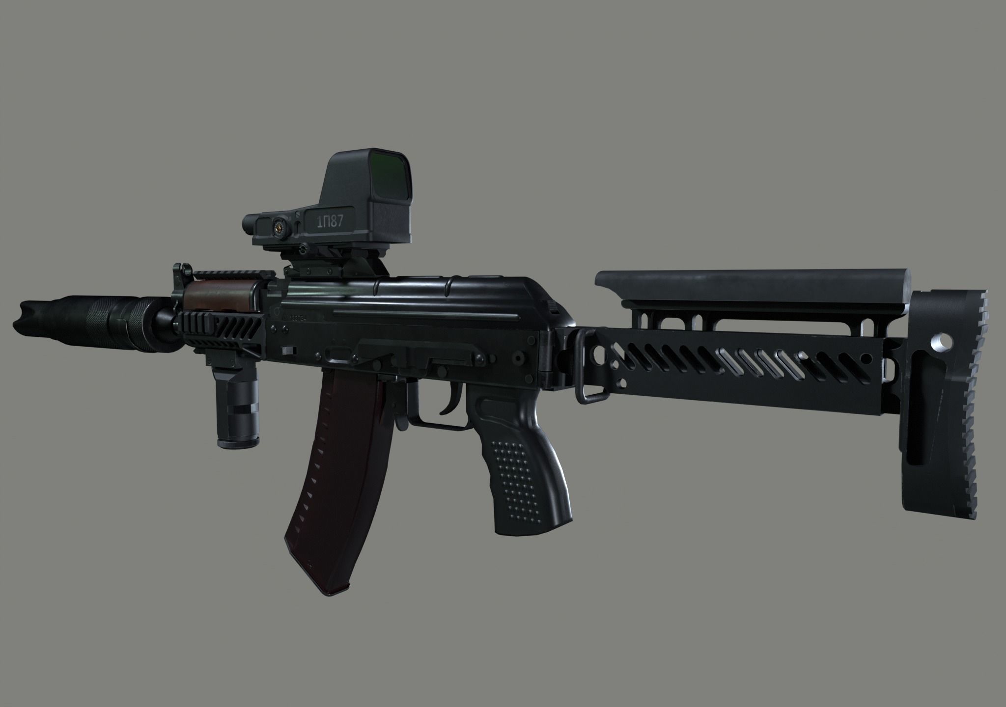 AKS-74U Zenit Tactical Assault Rifle Low-poly 3D model_3