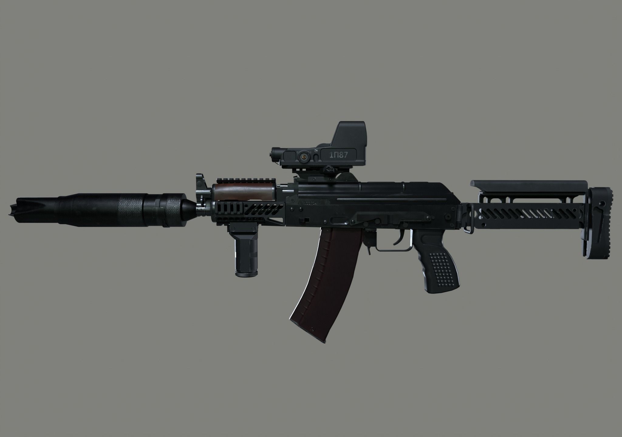 AKS-74U Zenit Tactical Assault Rifle Low-poly 3D model_2