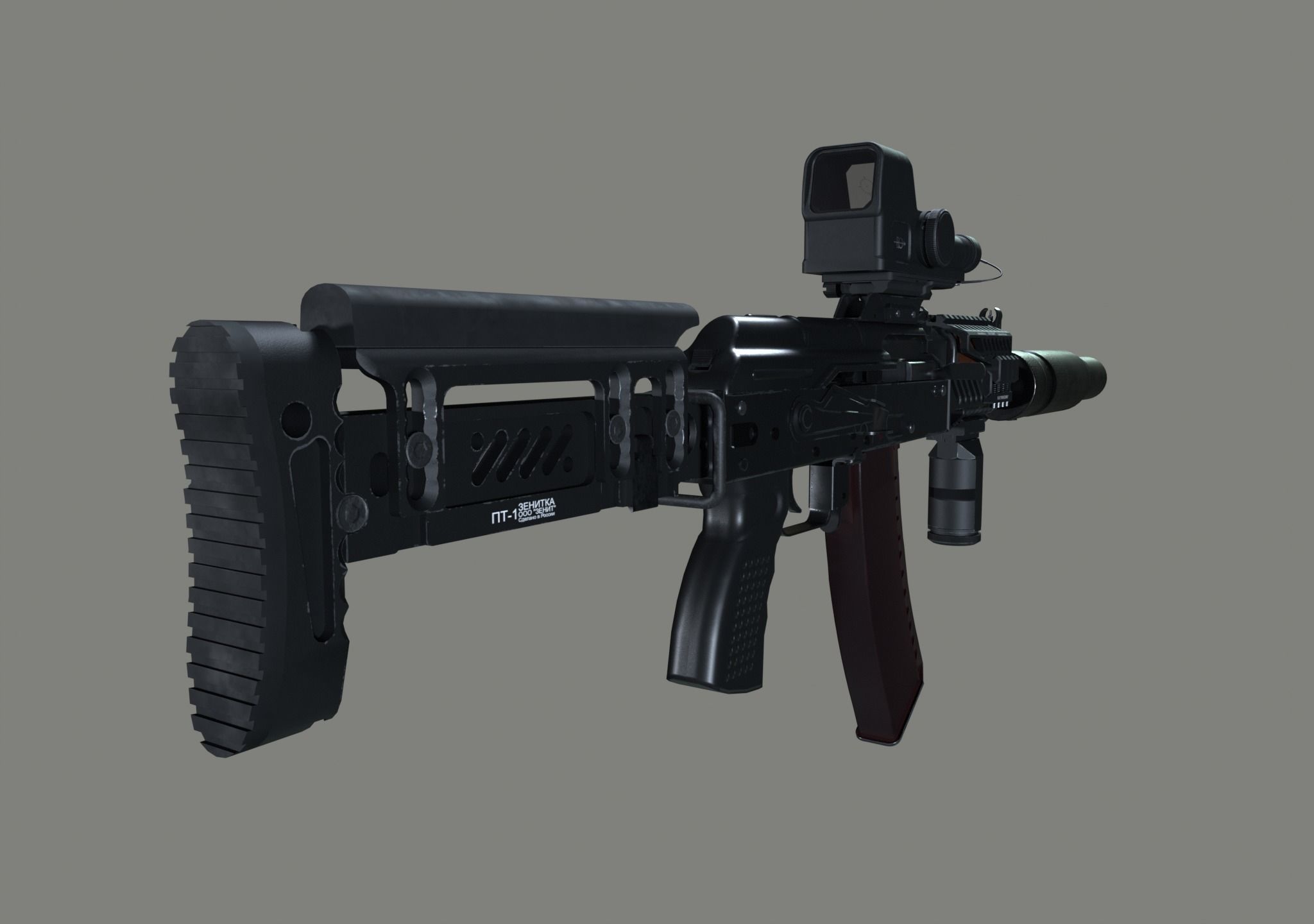 AKS-74U Zenit Tactical Assault Rifle Low-poly 3D model_4