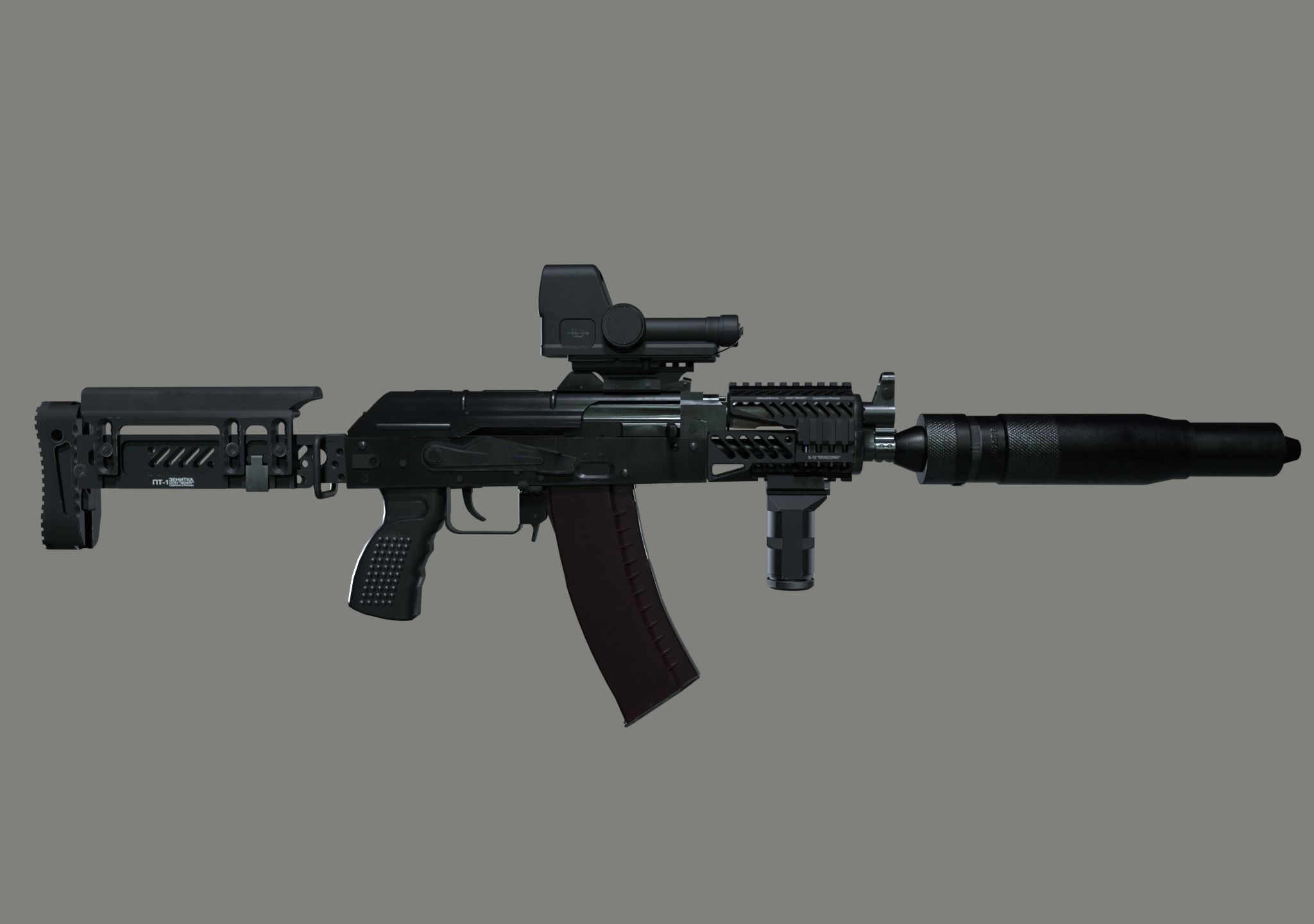 AKS-74U Zenit Tactical Assault Rifle Low-poly 3D model_6