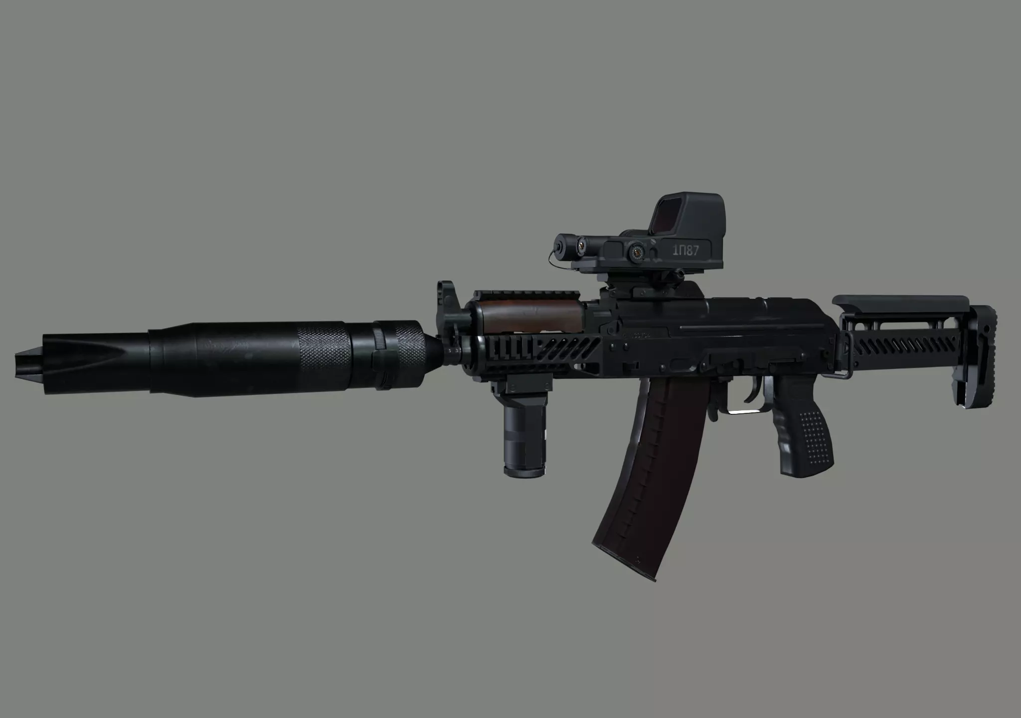 AKS-74U Zenit Tactical Assault Rifle Low-poly 3D model_0