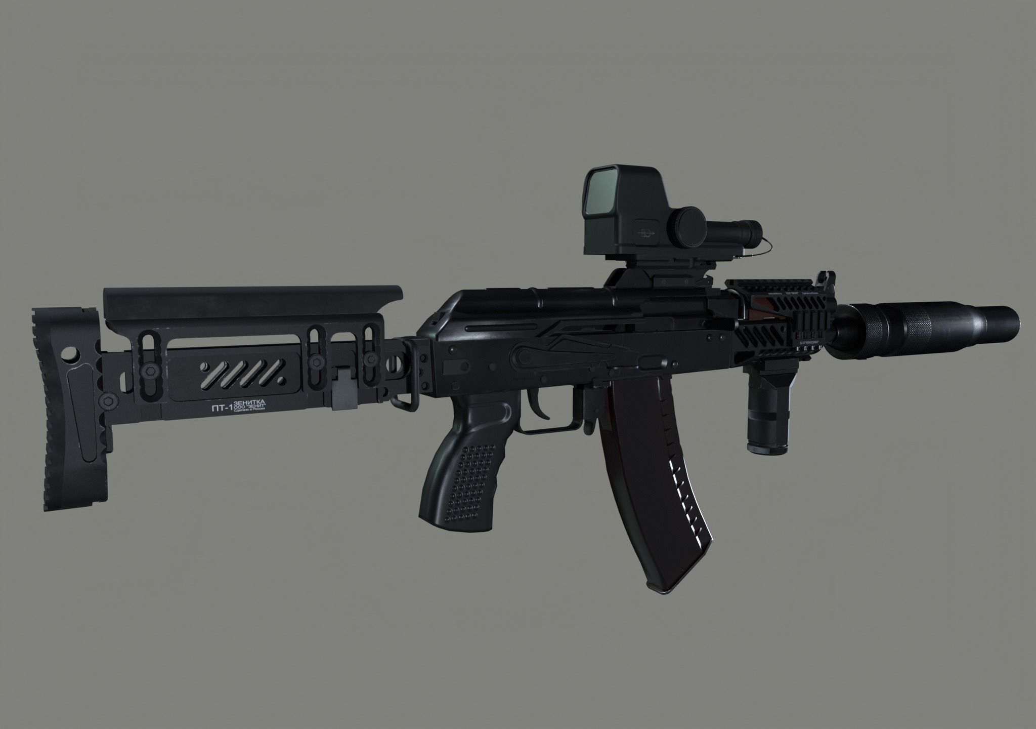 AKS-74U Zenit Tactical Assault Rifle Low-poly 3D model_5