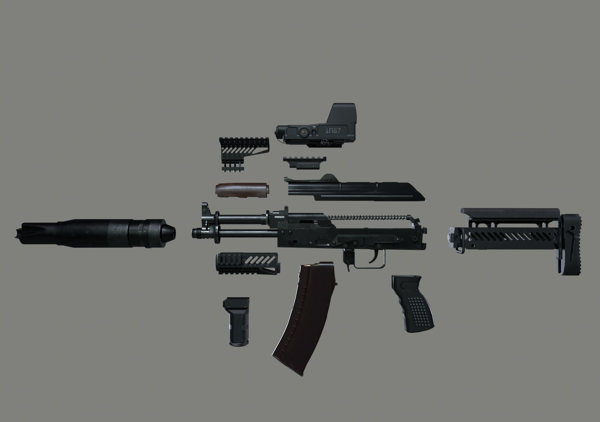 AKS-74U Zenit Tactical Assault Rifle Low-poly 3D model_1