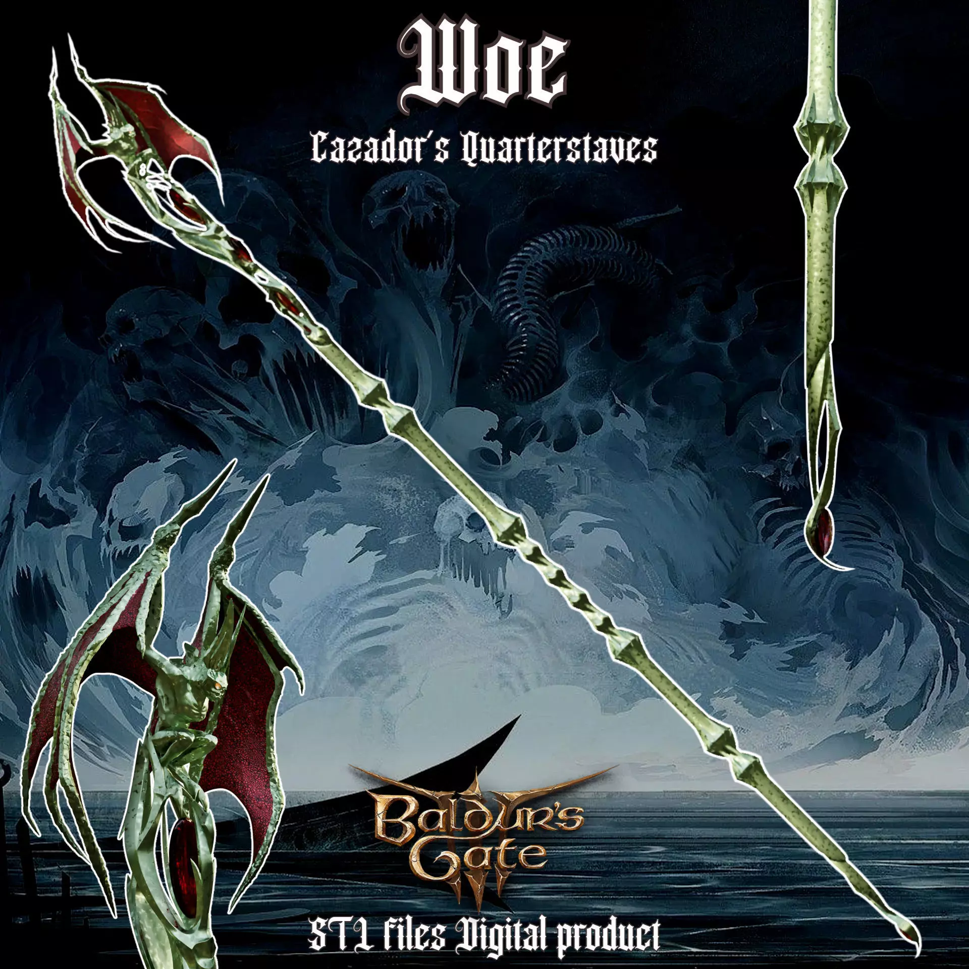 Fantasy Woe Cazadors Staff Baldurs Gate 3  3D print model_0