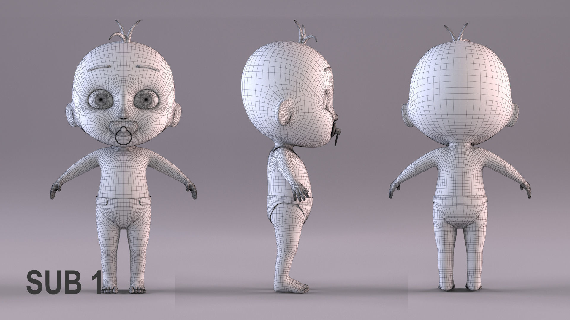Cartoon Baby - Rigged Low-poly 3D model_21