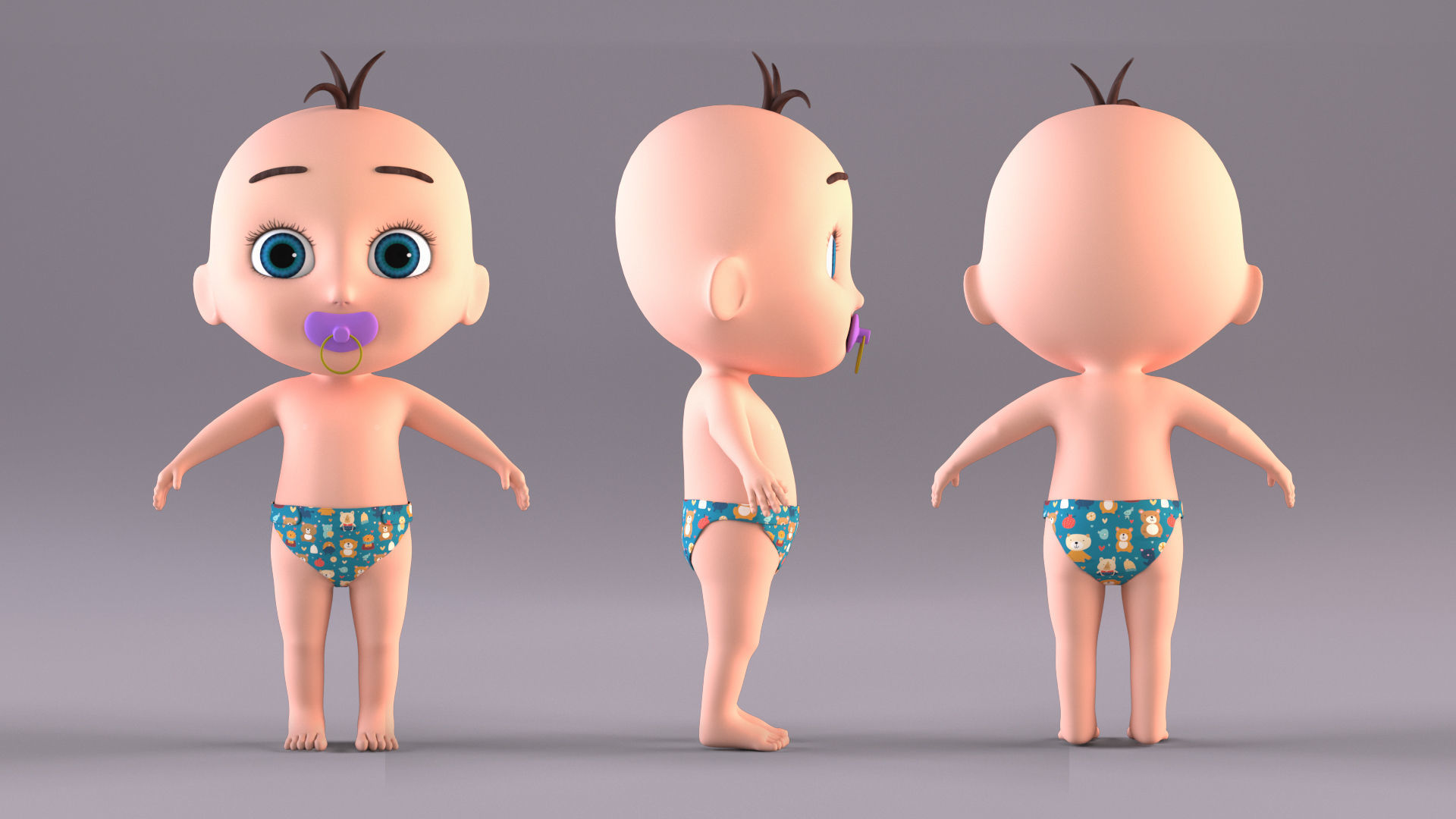 Cartoon Baby - Rigged Low-poly 3D model_2