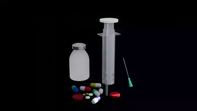 syringe or injection with medical tablets or pills