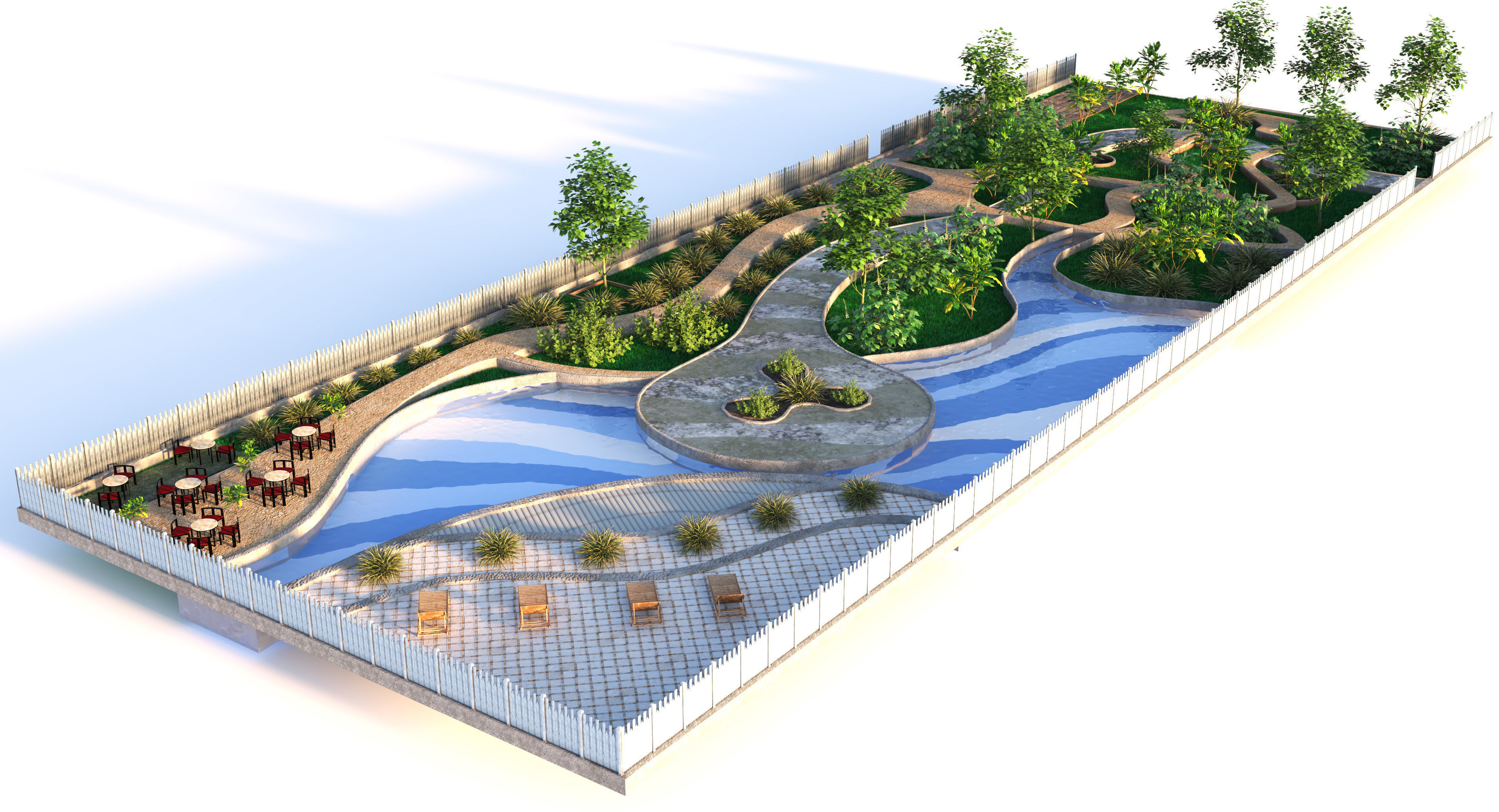 Low poly Rectangular Park Garden 3D Model Low-poly 3D model_5