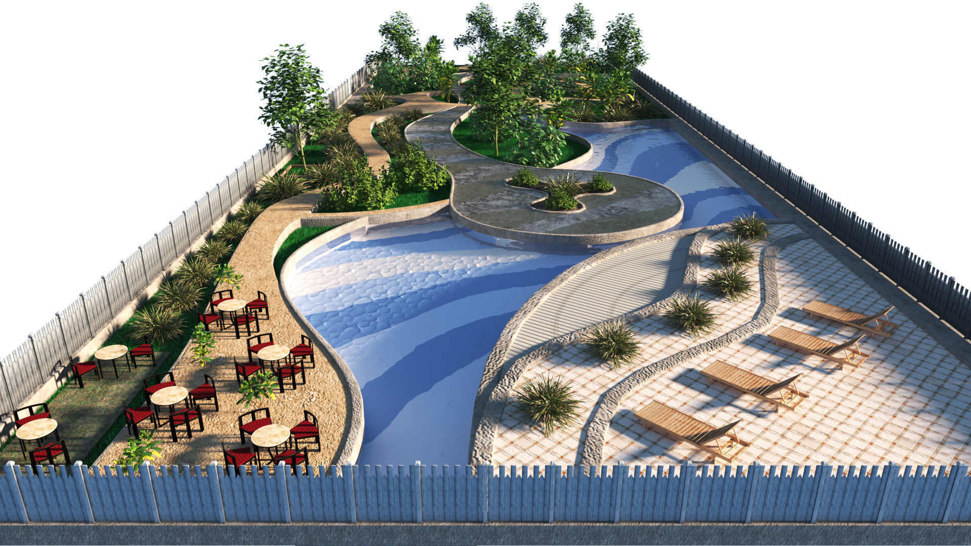 Low poly Rectangular Park Garden 3D Model Low-poly 3D model_4