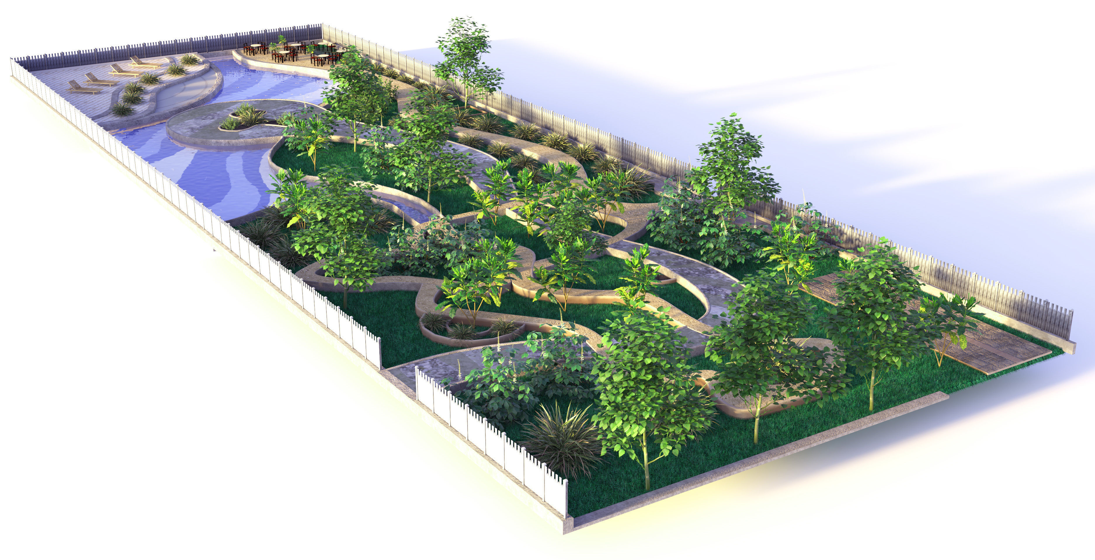 Low poly Rectangular Park Garden 3D Model Low-poly 3D model_6