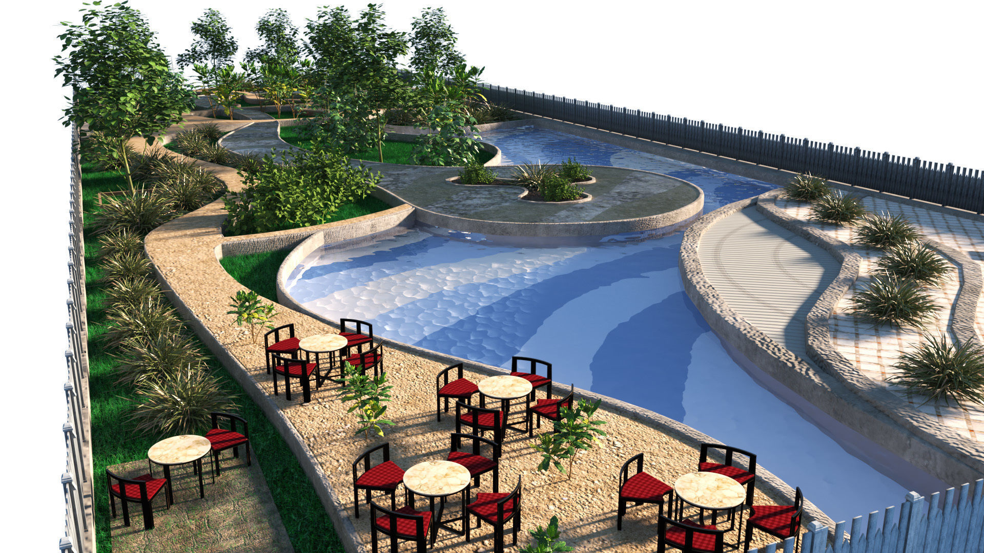 Low poly Rectangular Park Garden 3D Model Low-poly 3D model_2
