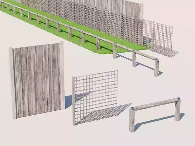 Modular Wooden Trellis - Birdsmouth - Fence Low Poly