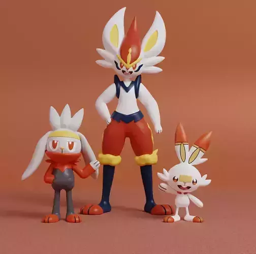 Pokemon - Scorbunny Raboot and Cinderace  3D print model