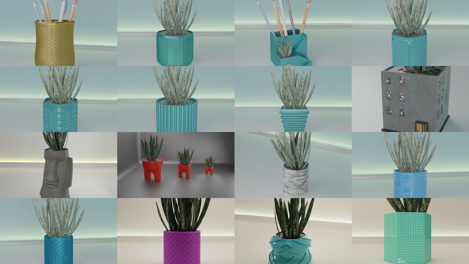 100 plant pot colection 3D Model Collection_3