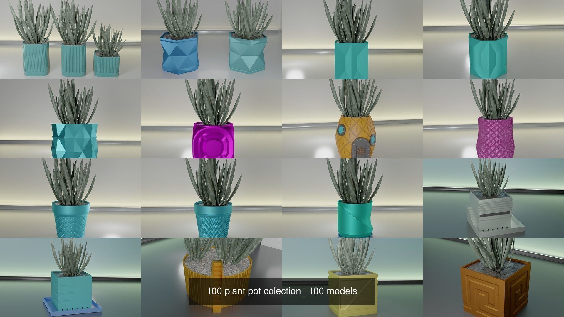 100 plant pot colection 3D Model Collection_2
