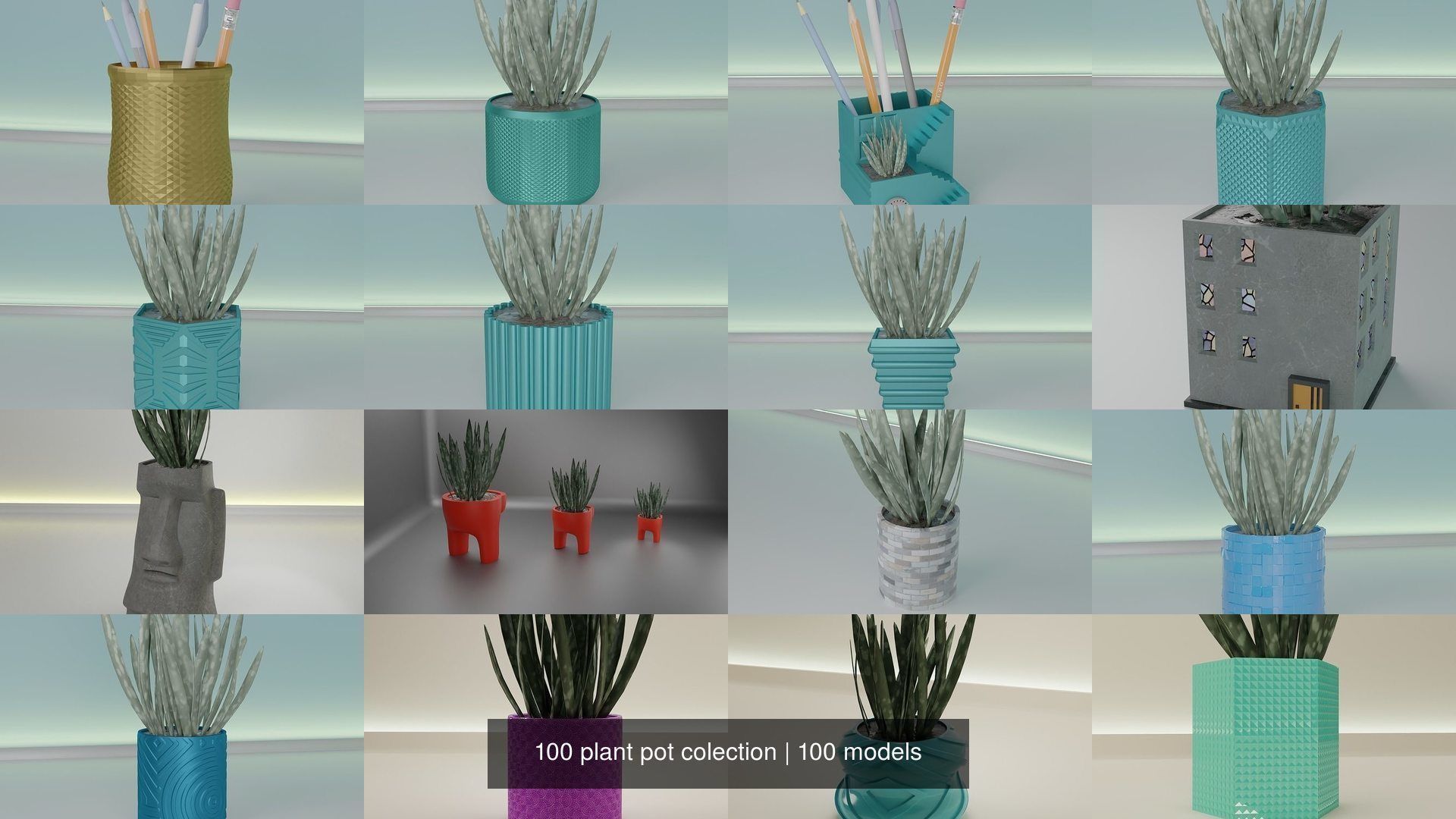 100 plant pot colection 3D Model Collection_4