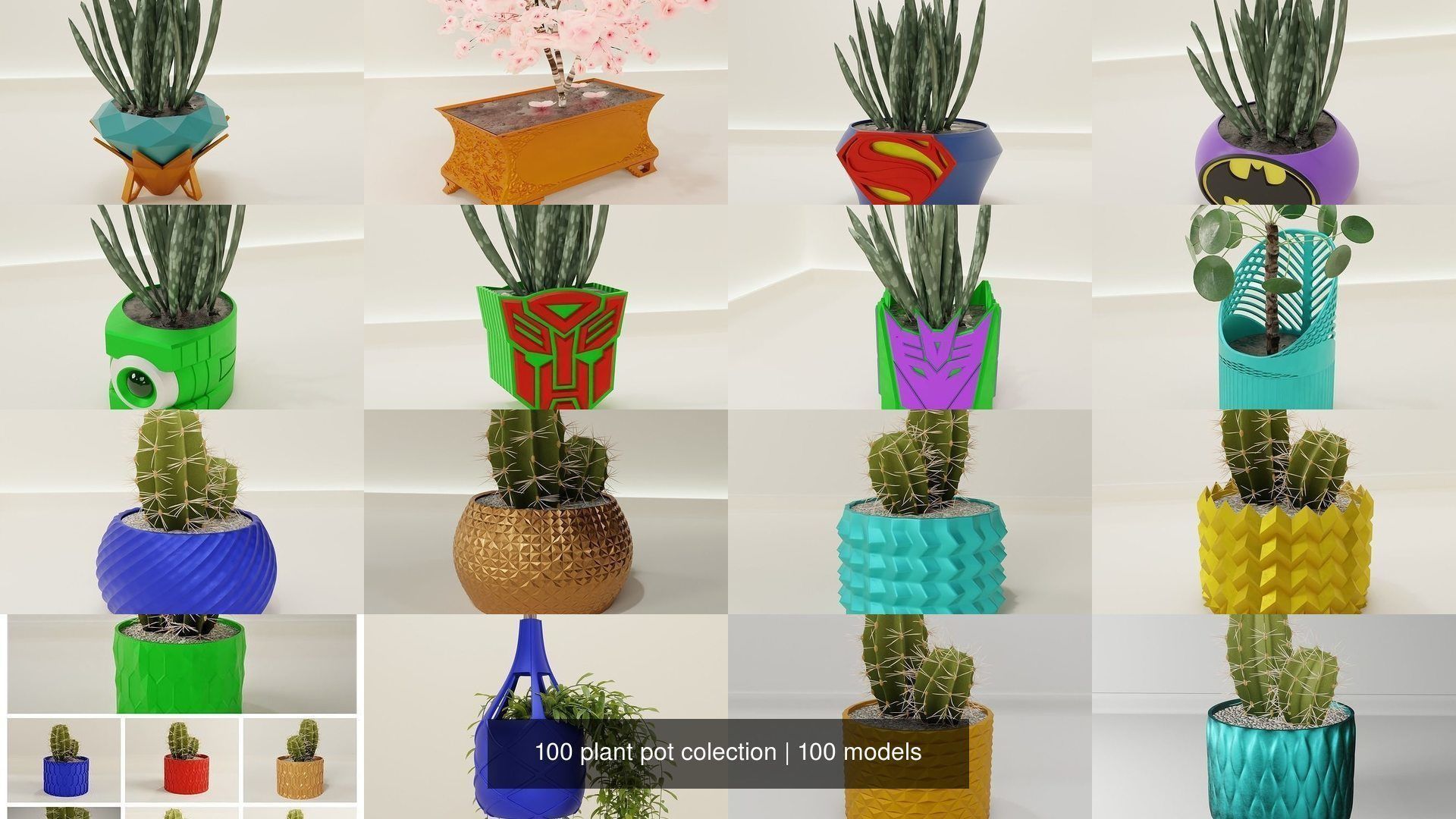 100 plant pot colection 3D Model Collection_8