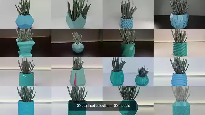 100 plant pot colection 3D Model Collection