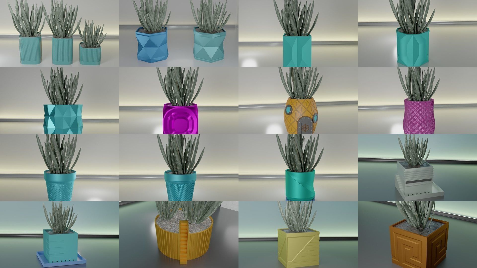 100 plant pot colection 3D Model Collection_1