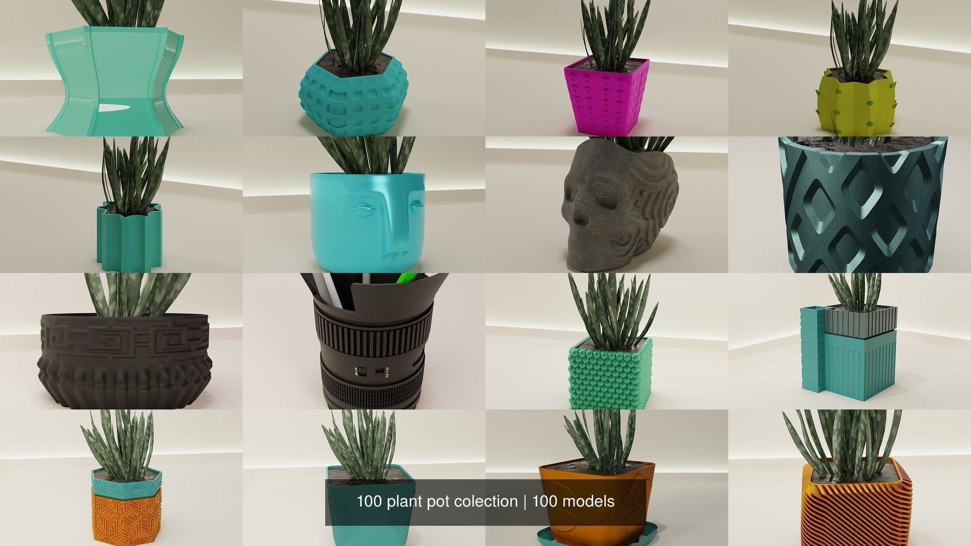 100 plant pot colection 3D Model Collection_6