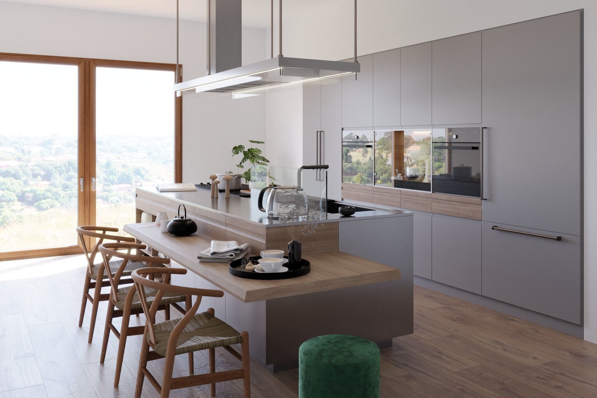 Arclinea Kitchen with Island - Convivium Built-in snack bar 3D model_6