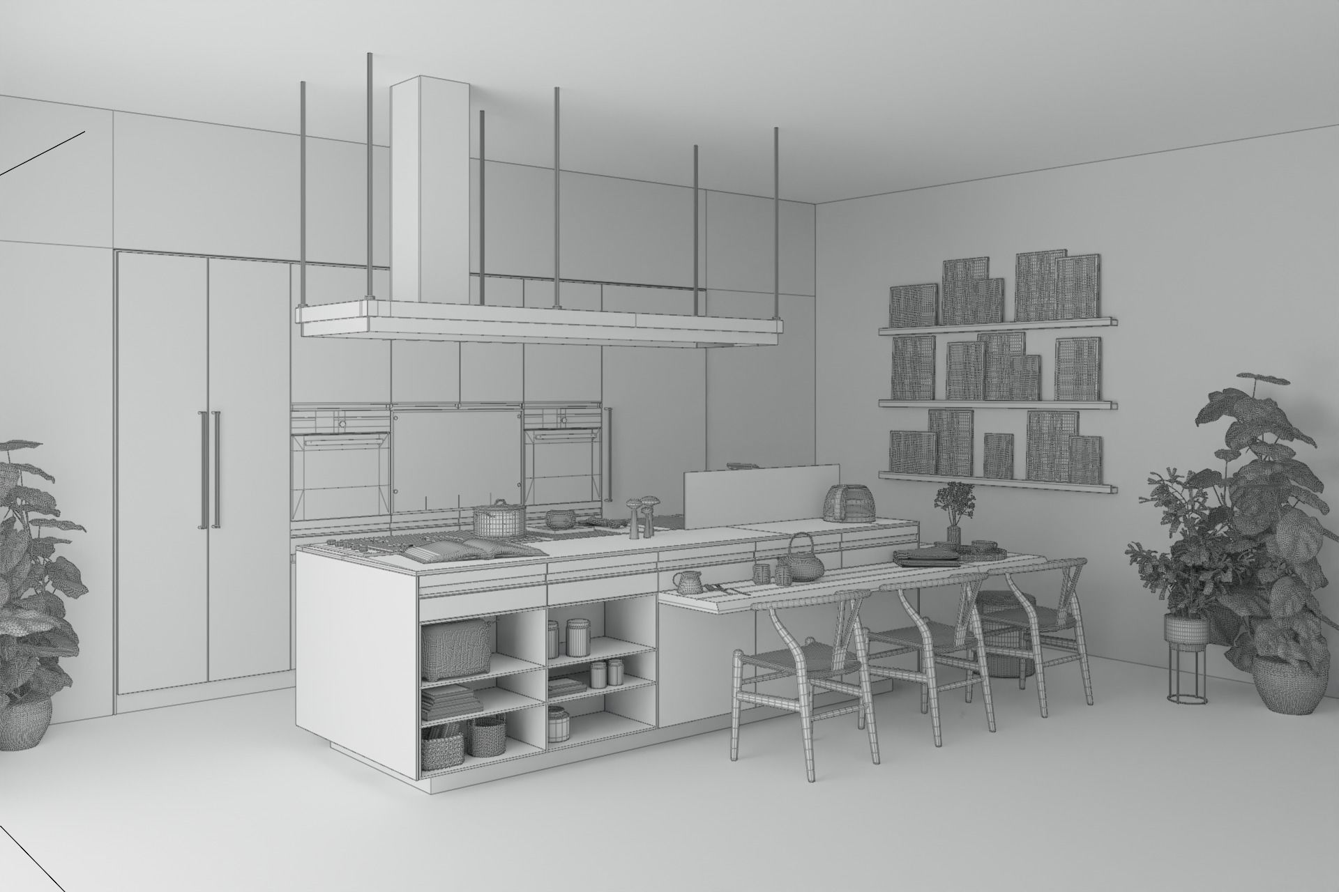 Arclinea Kitchen with Island - Convivium Built-in snack bar 3D model_1