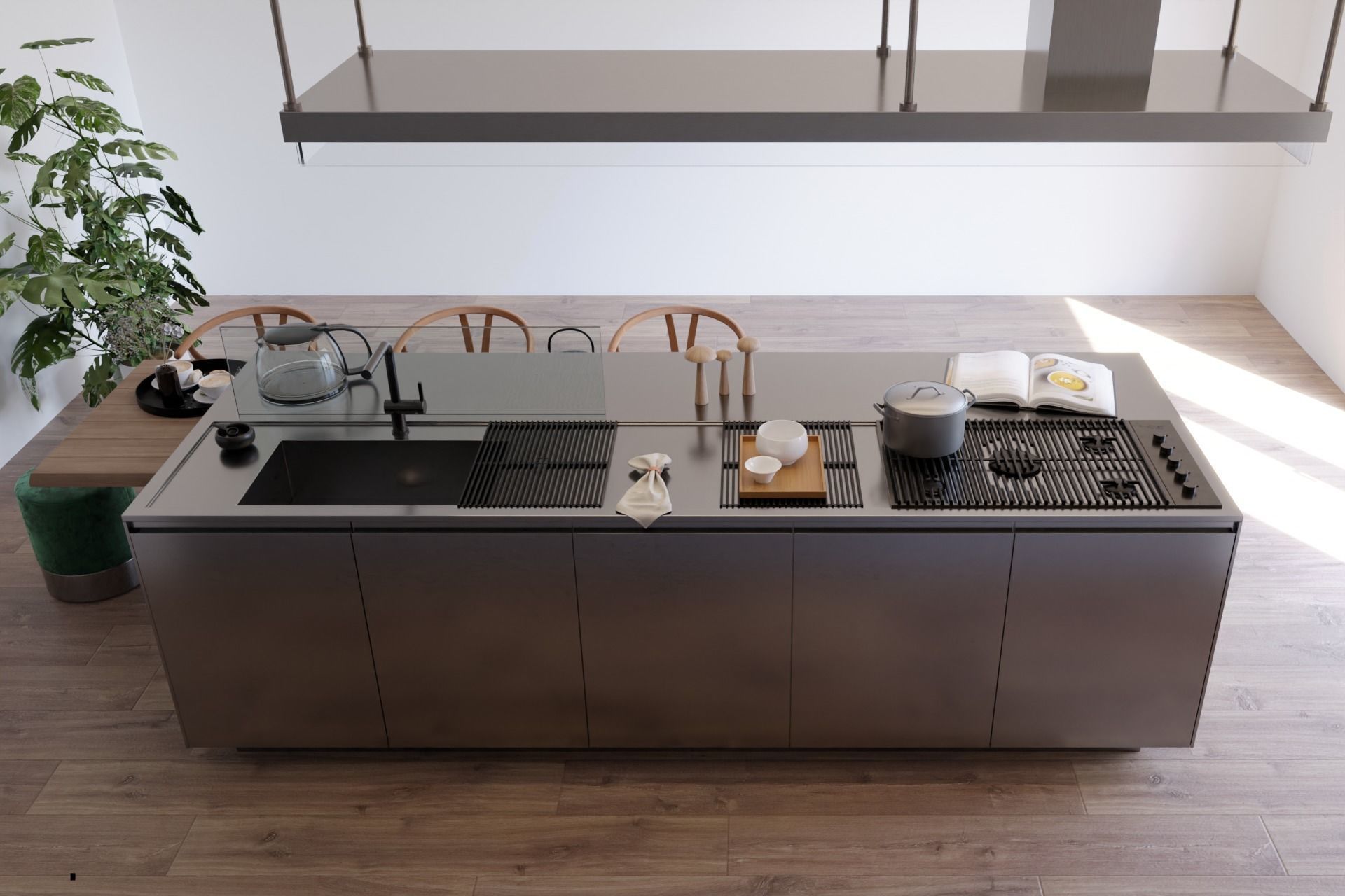 Arclinea Kitchen with Island - Convivium Built-in snack bar 3D model_8