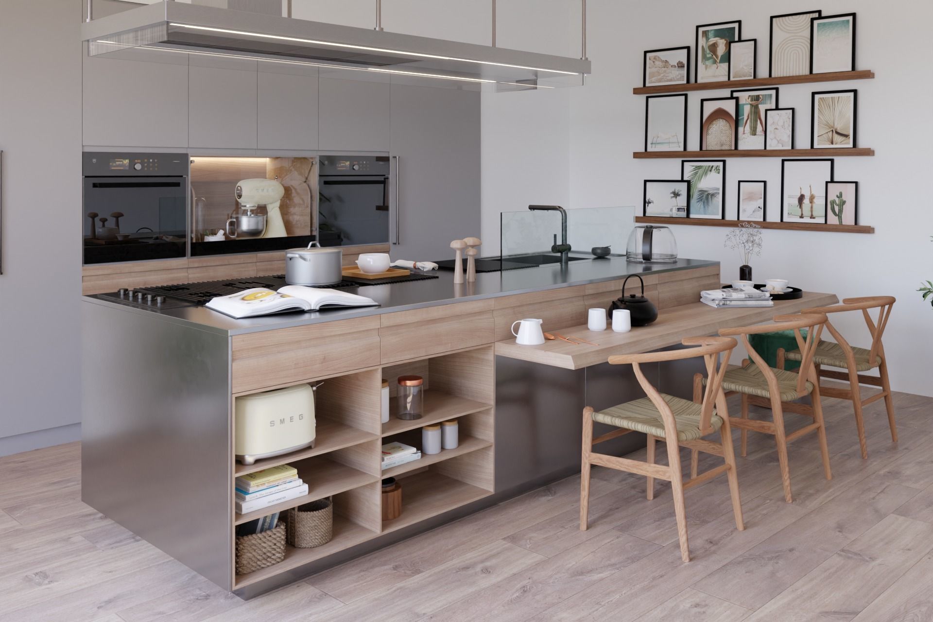 Arclinea Kitchen with Island - Convivium Built-in snack bar 3D model_5