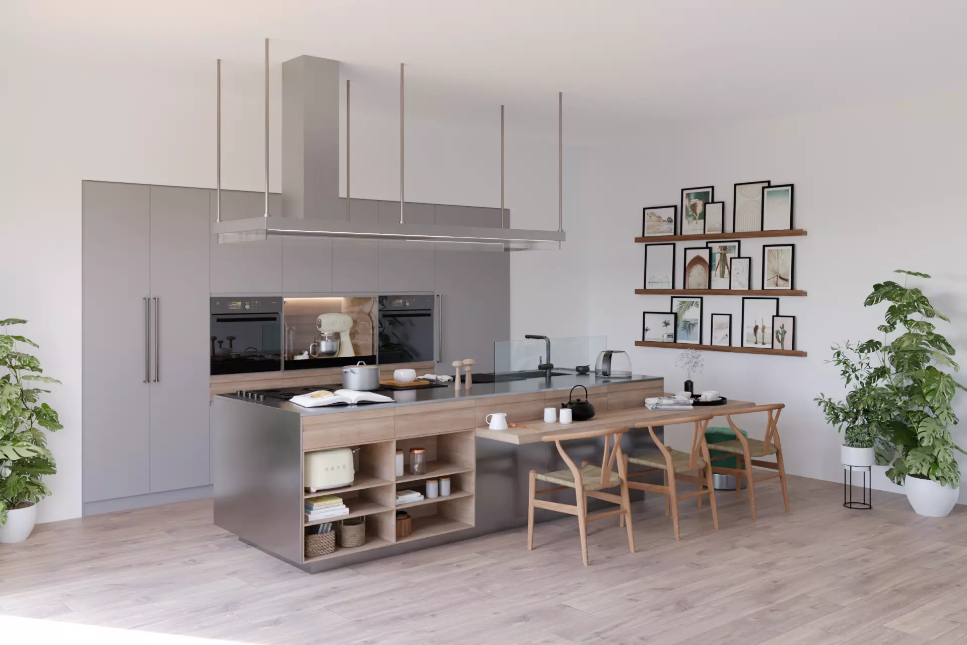 Arclinea Kitchen with Island - Convivium Built-in snack bar 3D model_0